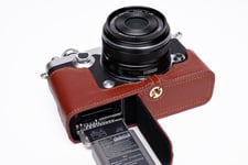 Genuine Real Leather Half Camera Case Bag Cover for Olympus PEN-F PEN F Open