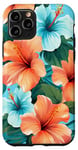 iPhone 11 Pro Cute Turquoise Hibiscus Flower Tropical Aesthetic Floral Case