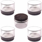 5x embout de tube chaise patin meuble transparent rond avec semelle feutre pied anti-rayure anti-bruit, 25mm