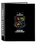 Safta Harry Potter House of Champions Classeur à 4 anneaux, idéal pour enfants de différents âges, confortable et polyvalent, qualité et résistance, 27 x 6 x 33 cm, gris mélange/noir, Gris chiné/noir,