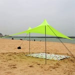 Durable Camping Tent Beach Tent 2 Lightweight Folding Steel Bars 4 Sandbags Anchor Large Portable Rain Camping Tarpaulin Awning Summer Vacation 3-4 People Green Suitable For Camping In Park lakes,Eas