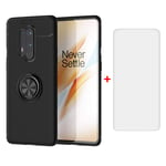 Phone Case for Oneplus 8 Pro with Tempered Glass Screen Protector Magnetic Rugged Metal Ring Stand Accessories Kickstand Shockproof Silicone Slim Oneplus8pro one+ 1Plus 8 1+ 1+8 oneplus8 5G Black