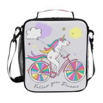 Girls Unicorn Lunch Bags Pink Bicycle Cool Large Insulated Lunch Box Tote Bag Cold Thermal Freezable Shoulder Strap for Kids Teen School Work