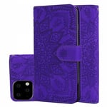 Scratch Resistant Genuine Leather Case Calf Pattern Double Folding Design Embossed Leather Case With Holder& Card Slots, for IPhone 11 Pro Max (6.5 Inch) (Color : Purple)
