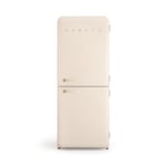 CREATE / RETRO FRIDGE COMBI 185 SAND/Réfrigérateur combiné blanc cassé avec poignée couleur sable et congélateur 401L / 190W, système No Frost, 3 étagères, 2 tiroirs, 70x65x185 cm