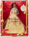 Barbie Signature Joyeux Noël 2023 Poupée Spéciale Fêtes 35Ème Anniversaire avec Robe De Soirée Dorée, Cheveux Bruns Et Emballage De Présentation, À Collectionner, Jouet Enfant, Dès 3 Ans, HJX05