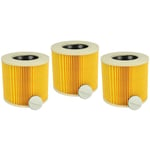 Vhbw - Lot de 3x filtres à cartouche compatible avec Kärcher a 2120 me, a 2111, a 2131 pt aspirateur à sec ou humide - Filtre plissé, jaune