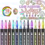 Outline Magic Pens Adventskalender Flickor 12 Färger Dubbel Linje Glitterpennor Metalliska Magic Pens för målning, presentkort, scrapbooking, hantverk