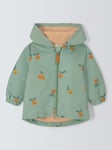 John Lewis Baby Orange Print Shower Resistant Windbreaker Jacket, Green/Multi