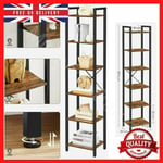 Industrial Tall Narrow Bookcase Vintage Display Unit Slim Rustic Storage Cabinet