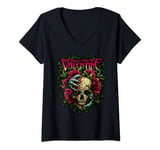 Womens Funny Bullet My Valentine Skull Roses and Red Blood Horror V-Neck T-Shirt