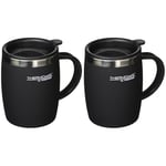 ThermoCafé by Thermos 105102 Desk Mug, Stainless Steel/Plastic, Soft Touch Black, 14 x 9 x 12 cm, 1 Count (Pack of 2)