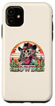 Coque pour iPhone 11 Rétro Cowgirl Western Rodéo Howdy Squelette Coucher de Soleil Désert