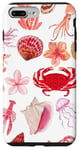 Coque pour iPhone 7 Plus/8 Plus Mignon Sea Life Rose Plage Fleur Coquillage Crabe Océan Lover