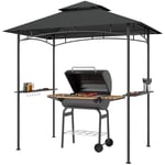 Grillpaviljong med LED 240 x 150 x 258 cm vattenavvisande flamskyddad trädgårdspaviljong med dubbelskiktstak, sidohyllor, lusthu