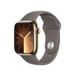 Apple Watch Series 9 [GPS + Cellular 41mm] Smartwatch with Gold Stainless steel Case with Clay Sport Band S/M. Fitness Tracker, Blood Oxygen & ECG Apps, Always-On Retina Display, Water Resistant