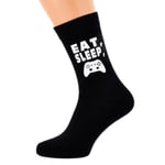 Eat Sleep Playing Computer Game with Controller Printed Mens Black Socks