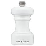 Cole & Mason H233064 Hoxton White Gloss Pepper Mill, Precision+ Carbon Mechanism, Compact Pepper Grinder with Adjustable Grind, Beech Wood, 104mm, Seasoning Mill, Lifetime Mechanism Guarantee