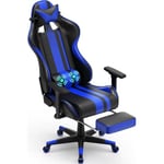 SOONTRANS Fauteuil gamer - Chaise gaming - Chaise de bureau ergonomique - fonction de massage - avec repose-pieds - Bleu