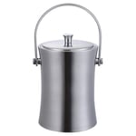 Barrel Two-Layer Stainless Steel Ice Bucket with Lid 1.2L/2L Summer Bar Ice Bucket Champagne Cooler Ice Cube Container with Tongs And Lid Stainless Steel Wine Cooler Ice Bucket,1.2L