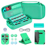 Younik Switch Accessories Bundle, 16 in 1 Accessories Kit Includes Switch Carrying Case, Protective Case Cover for Console & J-Con, Screen Protector, Adjustable Stand, Switch Game Case and More(Green)
