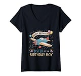 Womens Plane Jet Sister Of The Birthday Boy Super Familly Matching V-Neck T-Shirt