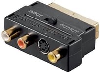 SCART Adaptor AV Block To 3 Phono Composite or S-Video With In/Out Switch GOLD