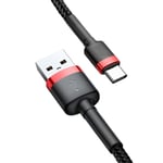 Baseus Cafule USB-A till USB-C Kabel Q.C 3.0, 18W, 2A, 3m - Röd/Svart