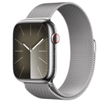 Apple Watch Series 9 (GPS + Cellular) • 45 mm rostfri stålboett silver • Milanesisk loop silver