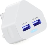 White Dual 2AMP/2000mAh Rapid Double Speed Universal USB Charger With Smart IC UK Plug For iPhone/iPad/iPod/Samsung Galaxy Tab/HTC/Windows Phone/Tablet & USB Socket Devices (White)