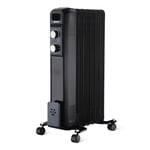 7 Fin Oil Filled Radiator 1500W Electric Portable Heater 3 Heat Thermostat Black