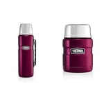 Thermos 81092 Flask, Stainless Steel, Raspberry, 1.2L & Stainless King Food Flask, Stainless Steel, Raspberry, 9.4 x 9.4 x 14.2 cm - 470 ml