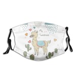 Cute Abstract Alpaca in The Rain with Cactuses Brush Strokes Effect Dust Washable Reusable Filter and Reusable Mouth Warm Windproof Cotton Face