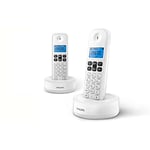 Philips D1612W - Téléphone sans Fil Duo, rétro-éclairé, Son HQ, jusqu'à 4 combinés, répertoire 50 numéros, Faible consommation Eco, Identification de l'appelant, portée 50m-300m Blanc
