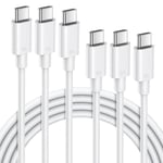 3x USB-C till USB-C-kabel 6A Snabbladdning 65W för iPhone 16-15 iPhone 16 Pro 15 Pro Max iPad Pro iPad Air 4-5-6 - Vit 1M Vit