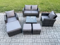 Rattan Wicker Garden Furniture Patio Conservatory Sofa Set with Square Coffee Table Armchair 2 Seater Sofa 3 Footstools