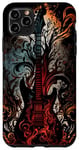 Coque pour iPhone 11 Pro Max Guitare électrique Band Rock rouge flammes feu et fumée