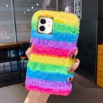 ROSEHUI Cute Plush Case Compatible with iPhone 12 Pro Max Girls Soft Warm Fluffy Furry Case Stylish Rainbow Shockproof Silicon TPU Faux Fur Case Cover for iPhone 12 Pro Max Blue