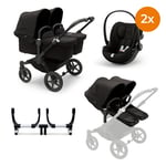 bugaboo Tvillingvagn Donkey 5 Twin Complete Black Graphite Black inklusive cybex GOLD Cloud G i-Size Magic Black