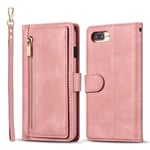 QLTYPRI Case for iPhone 7 Plus 8 Plus, Large Capacity Leather Wallet Case Card Holder Zipper Pocket Kickstand Wrist Strap Magnetic Protective Cover for iPhone 7 Plus 8 Plus - Rose Gold