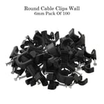 100x 6mm Black Round Cable Clips CAT5e CAT6 Wall Mounts Aerial Brick Outdoor