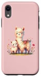 Coque pour iPhone XR Rose Charmant Maman et Bébé Lama avec Fleurs Mignon