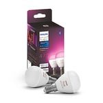 Philips Hue White and Colour Ambiance Luster Smart LED Light Bulb 2 Pack [E14 Edison Screw] for Indoor Home Lighting, Livingroom, Bedroom.