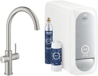GROHE Blue Home C-spout Starter Kit 31455 Single-lever sink mixer with filter function, with cooler and WIFI, colour: super steel - 31455DC1