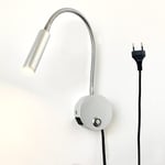 Dimbar Väggläslampa LED Sänghuvudläslampa med USB-port och Strömbrytare, Flexibel Svanhalslampa med Stickkontakt, 3W Väggmonterad Sänglampa