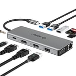 TOTU Hub USB C,concentrateur Type C avec Ethernet,4K USB C vers 2 HDMI,VGA,2 USB 3.0,2 USB 2.0,100 W PD,Lecteur Cartes SD/TF,MacBook Pro Air XPS et Autres Ordinateurs Portables USB-C TT-HB003A