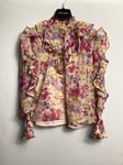 River Island Petite Sheer High Neck Frill Sleeve Floral Flower Blouse Size 10