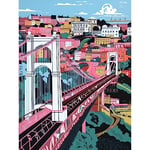 Artery8 Clifton Suspension Bridge Pink and Teal Cityscape Extra Large XL Wall Art Poster Print