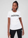 adidas Sportswear Essentials Linear Slim T-Shirt - White/Black, White/Black, Size L, Women