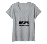 Womens Consistency Beats Perfection, Black Workout V-Neck T-Shirt